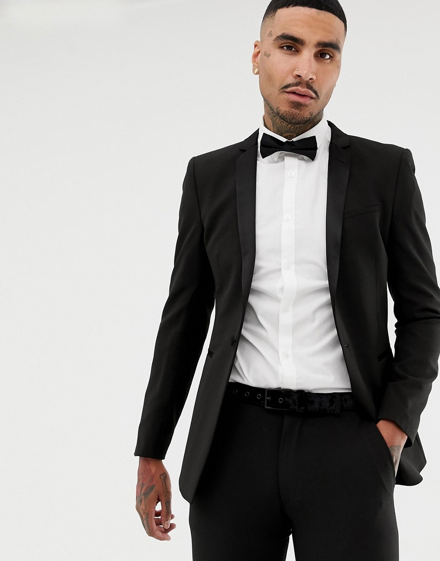 Черный супероблегающий пиджак-смокинг ASOS DESIGN-Черный цвет