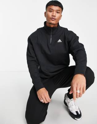 фото Черный свитшот для дома на короткой молнии с вышитым логотипом adidas adidas performance