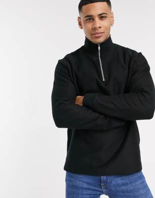 Джемперы и кардиганы  Asos Черный свитшот из саржи с молнией 1/4 Topman-Черный цвет