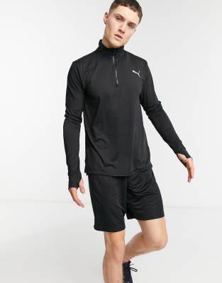 фото Черный свитшот на короткой молнии puma running favorite-черный цвет