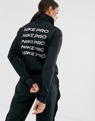 nike pro training half zip sweatshirt in black