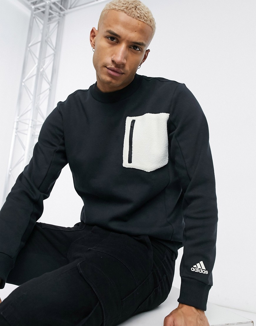 фото Черный свитшот с карманом из искусственного меха adidas adidas performance