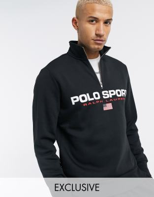 фото Черный свитшот с короткой молнией и логотипом спереди polo ralph lauren sport - эксклюзивно для asos