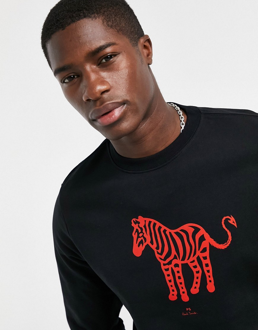 фото Черный свитшот с круглым вырезом и принтом в виде красной зебры ps paul smith-черный цвет
