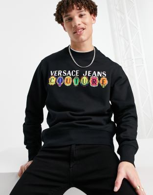 фото Черный свитшот с логотипом и принтом подвесок versace jeans couture-черный цвет