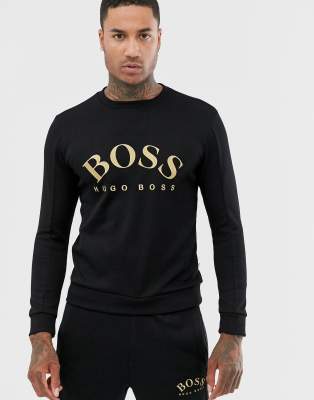 фото Черный свитшот с золотистым логотипом boss athleisure