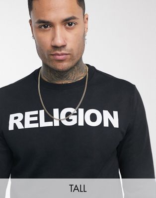 фото Черный свитшот со светоотражающим логотипом religion tall