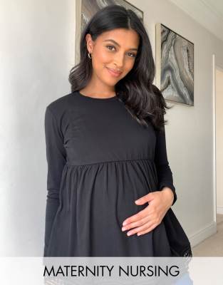 фото Черный свободный лонгслив для кормления с отделкой кроше asos design maternity asos maternity - nursing