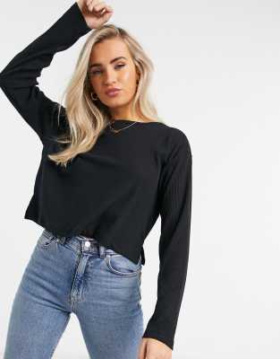 фото Черный свободный лонгслив в рубчик asos design