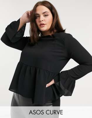 фото Черный свободный топ с длинными рукавами asos design curve asos curve