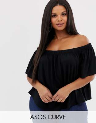 фото Черный свободный топ с открытыми плечами asos design curve asos curve