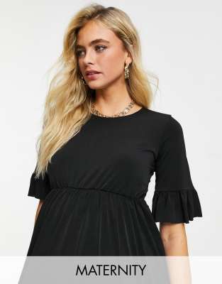 фото Черный свободный топ в стиле casual flounce maternity flounce london maternity