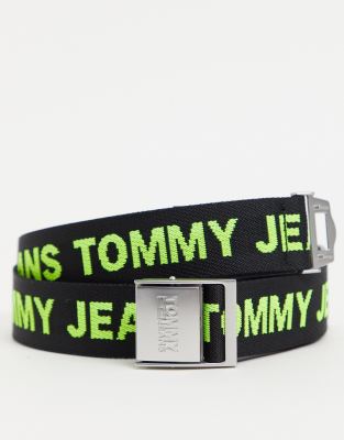 Черный текстильный ремень с желтым логотипом Tommy Jeans-Черный цвет