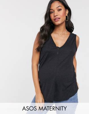 фото Черный топ без рукавов с добавлением льна asos design maternity asos maternity