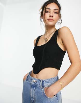 Черный топ-корсет в мелкий рубчик Bershka