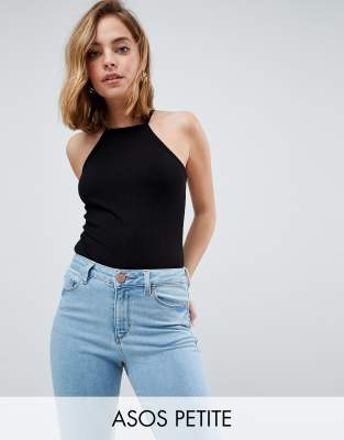 фото Черный топ на бретельках в рубчик с квадратным вырезом asos design petite asos petite