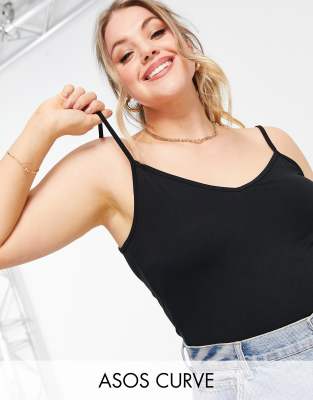 фото Черный топ на тонких бретельках с v-образным вырезом asos design curve asos curve