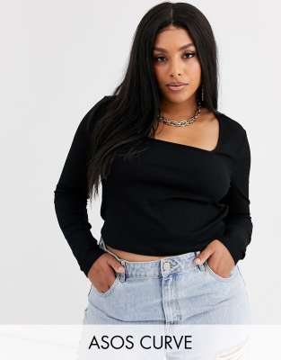 фото Черный топ с квадратным вырезом asos design curve asos curve