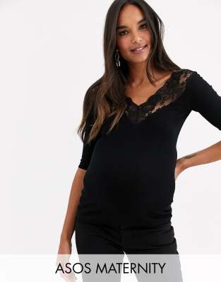 фото Черный топ с открытыми плечами и кружевом asos design maternity asos maternity