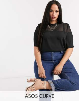 фото Черный топ с прозрачной вставкой asos design curve asos curve