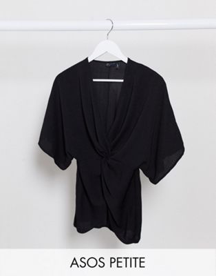 фото Черный топ с рукавами кимоно и узлом asos design petite asos petite