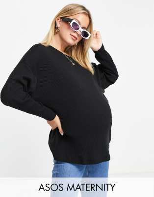 фото Черный топ с рукавами «летучая мышь» из супермягкой ткани в рубчик asos design maternity-черный цвет asos maternity