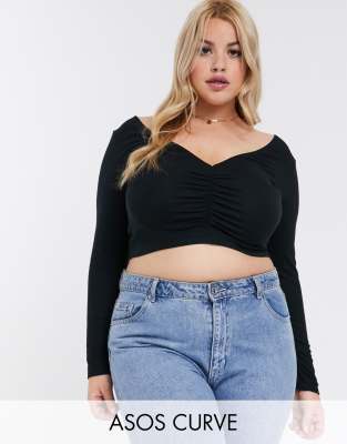 фото Черный топ с v-образным вырезом спереди и сзади asos design curve asos curve