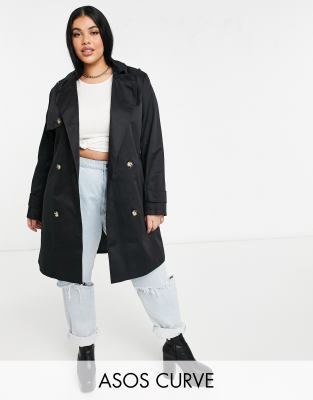 Пальто и куртки Черный тренч ASOS DESIGN Curve-Черный цвет