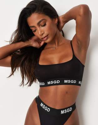 Укороченные топы Черный трикотажный бралетт с логотипом на резинке Missguided-Черный цвет