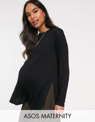 фото Черный удлиненный фактурный топ с длинными рукавами asos design maternity asos maternity