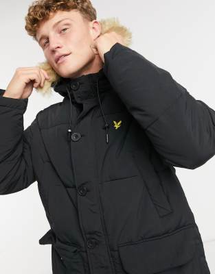 фото Черный удлиненный пуховик из плотной ткани lyle & scott