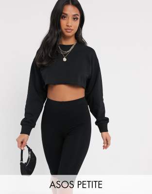 фото Черный укороченный oversize-свитшот с необработанным краем asos design petite asos petite