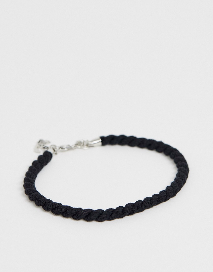 фото Черный веревочный ножной браслет с подвеской-якорем серебристого цвета asos design