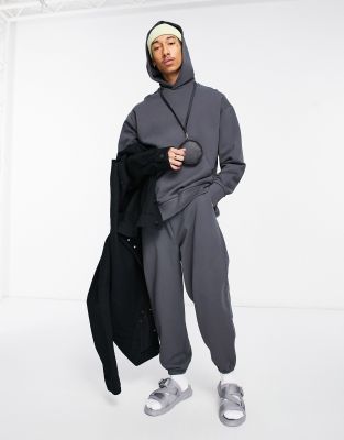 фото Черный выбеленный худи в стиле oversized из плотного трикотажа от комплекта asos design-черный цвет