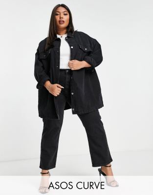Черный выбеленный шакет в стиле oversized из денима с подкладкой из искусственного меха ASOS DESIGN Curve-Черный цвет