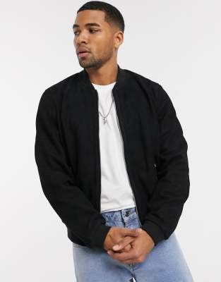 Кожаные куртки Черный замшевый бомбер ASOS DESIGN-Черный цвет