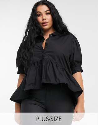 фото Черный свободный oversized-топ missguided plus