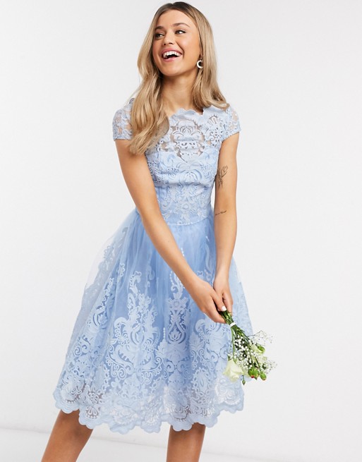 Chi Chi Bridesmaid Rhiannon lace dress in blue