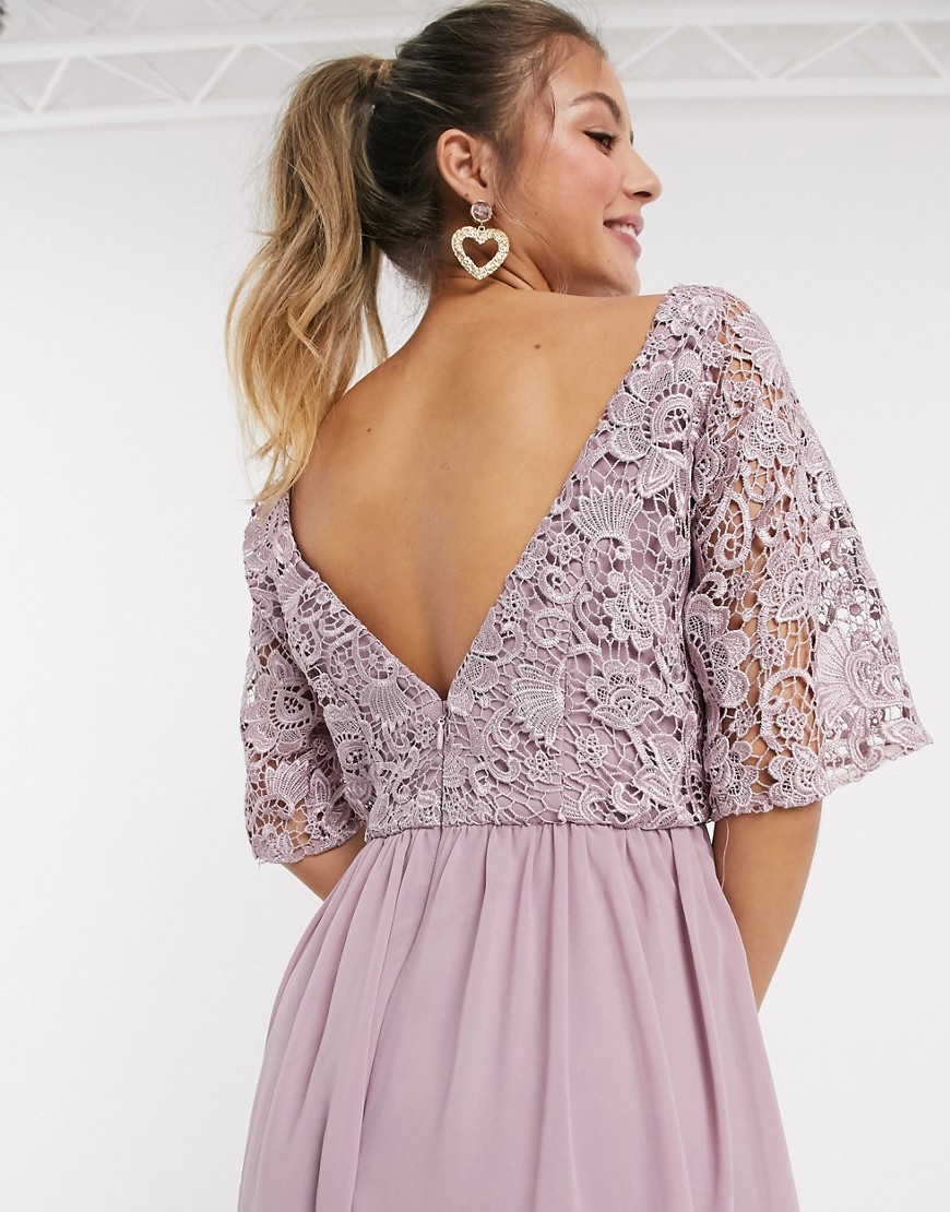 Chi Chi Cally lace detail midi skater dress in mink-Pink