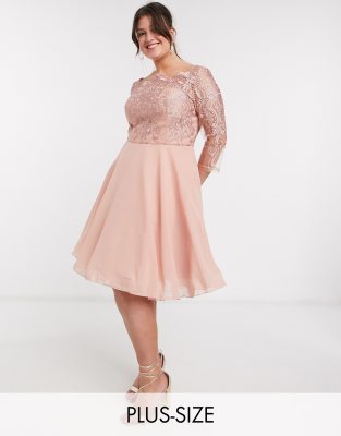 Chi Chi Curve Genesis lace detail prom dress in rosegold - chi chi london