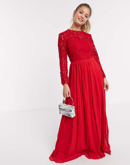 Chi Chi Elora crochet maxi dress in red | ASOS