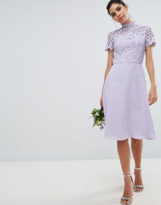 lavender lace midi dress