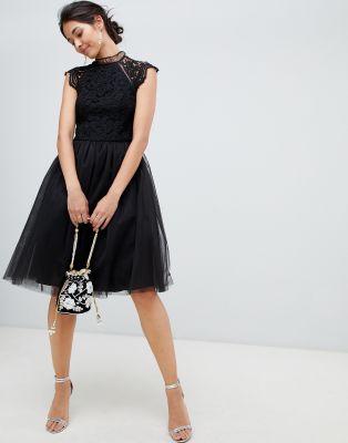 chi chi london 2 in 1 lace dress with tulle skirt in black