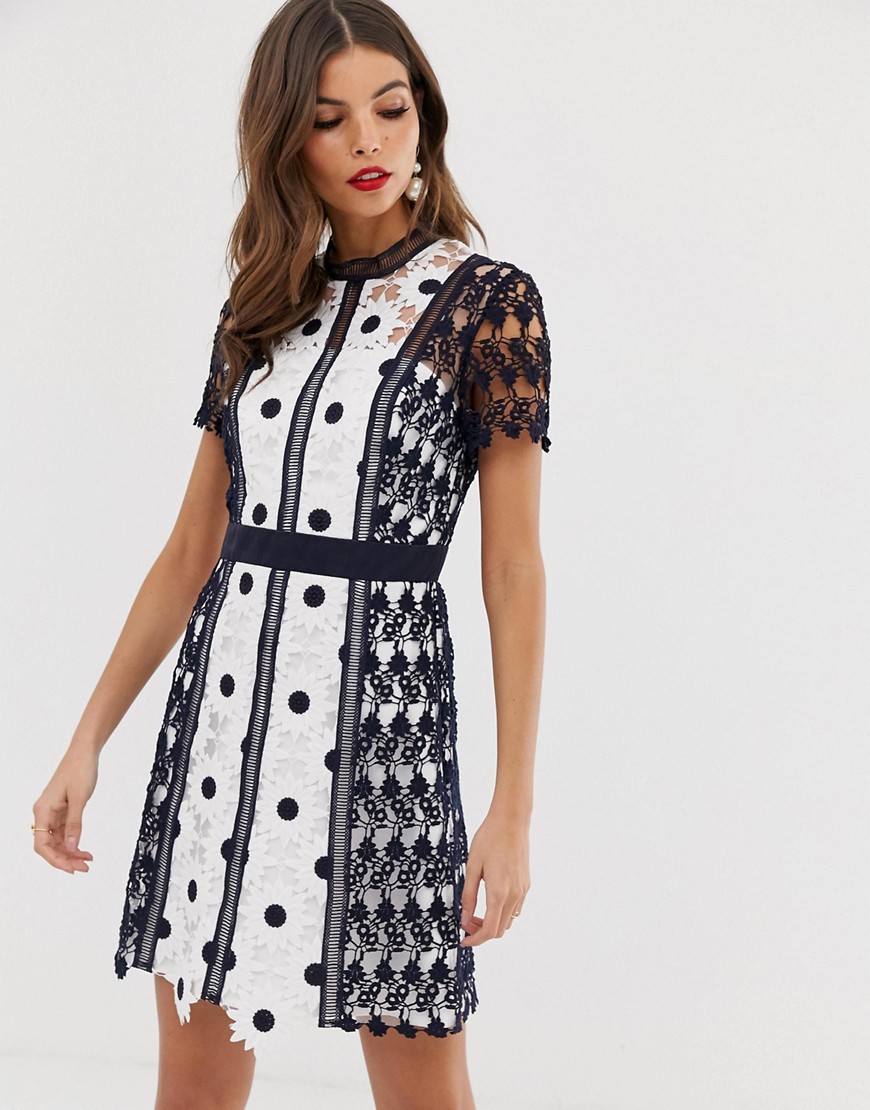 Chi Chi London a line mini lace dress in navy
