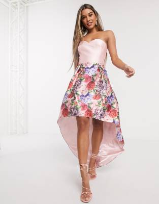 Floral high sale low prom dress