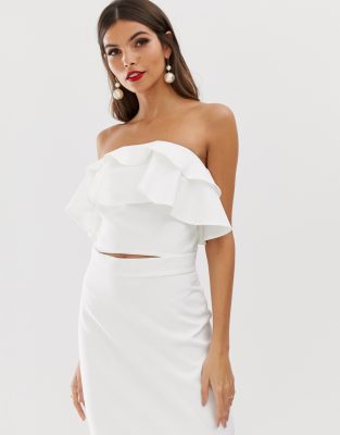 white bardot ruffle top