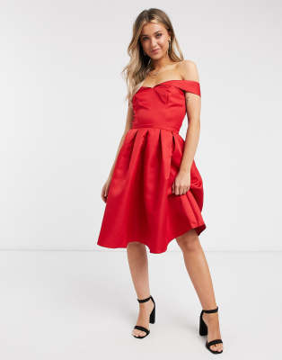 chi chi london red bardot dress