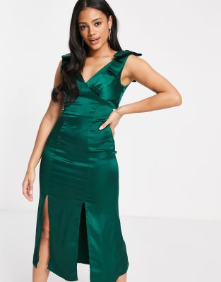 satin split midi dress