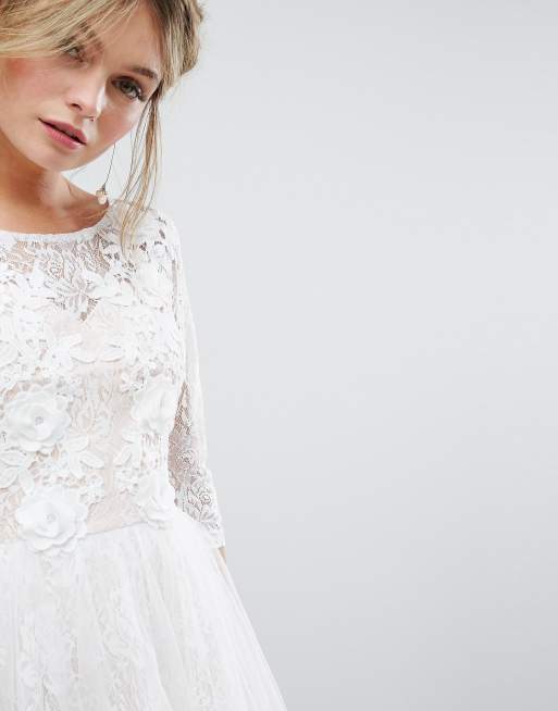 Chi Chi London Bridal Lace Midi Dress With 3D Applique