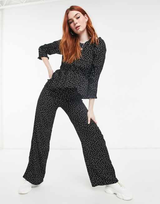 Chi Chi London - Broek met wijde pijpen en stippenprint in zwart, deel van co-ord set